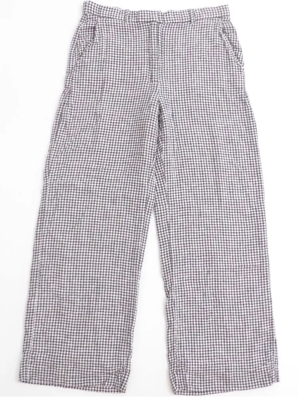 Abercrombie & Fitch Tailored Linen-Blend Wide Leg Pant Black White Gingham 29S